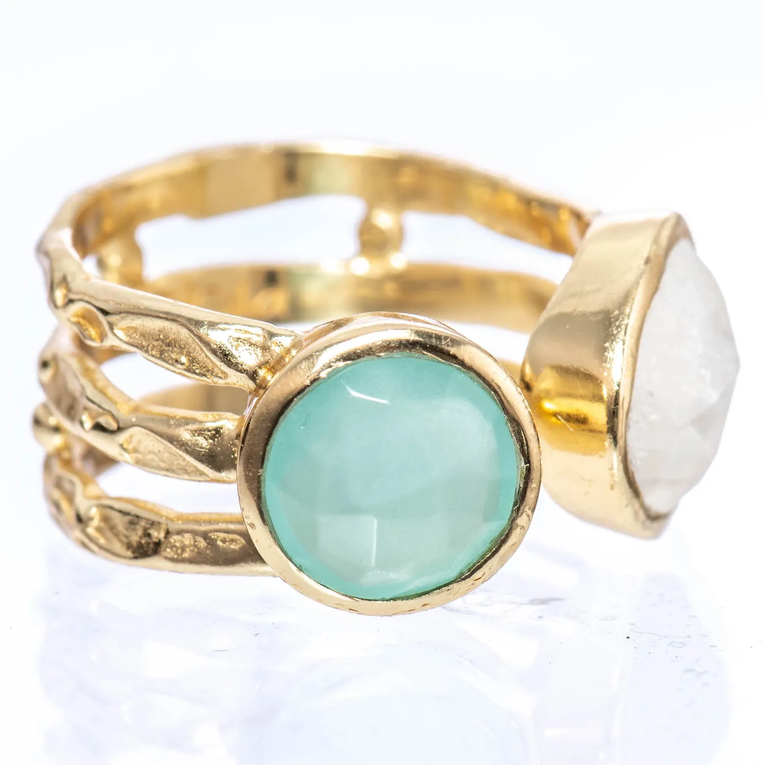 Moonstone & Aquamarine Triple-Band Wrap Ring