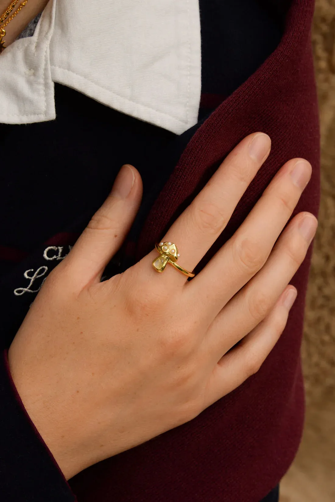 My Doris - Silver Pearl and Moonstone Mushroom Ring