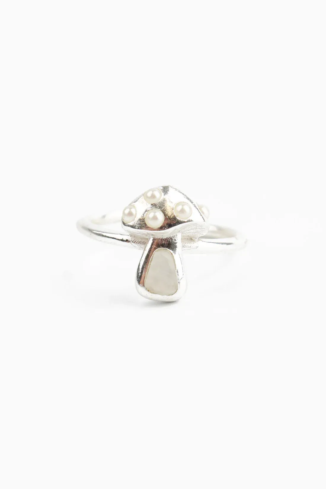 My Doris - Silver Pearl and Moonstone Mushroom Ring