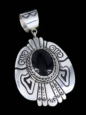 Native American Sterling Silver Overlay Black Onyx Pendant