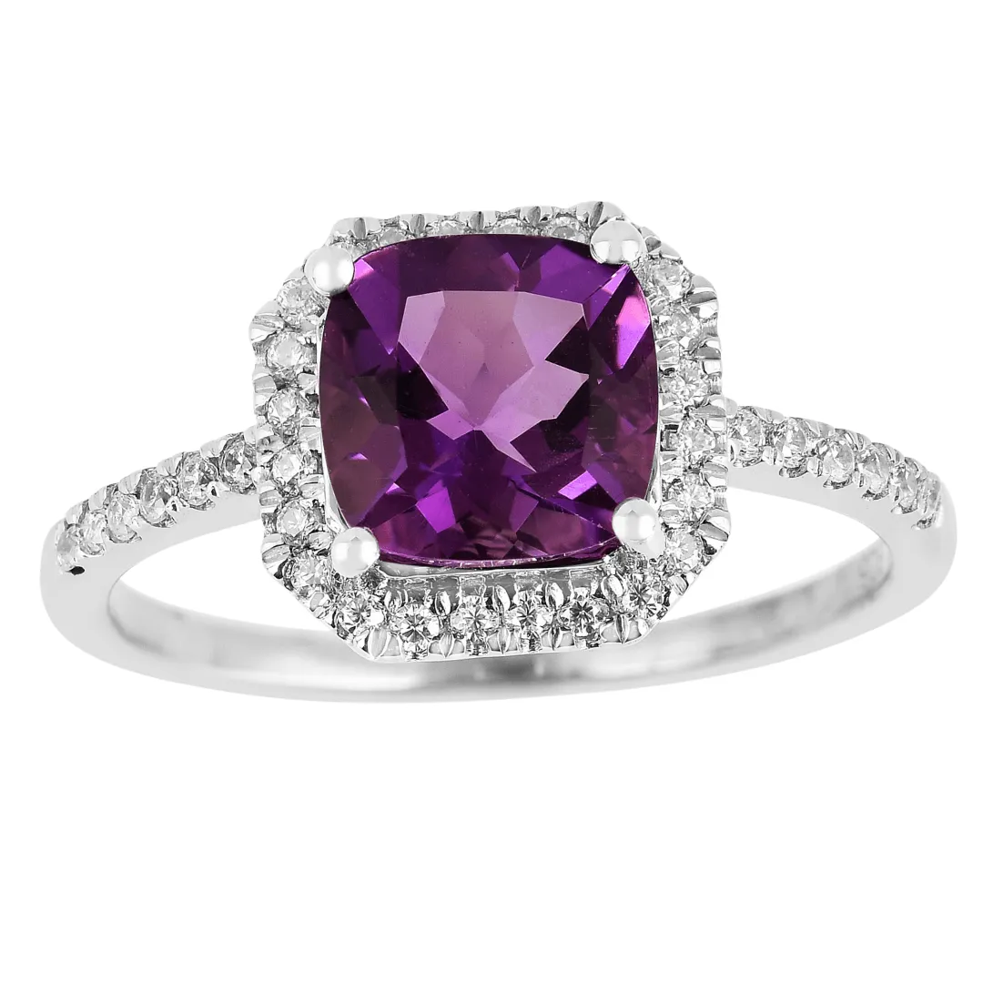 Natural Amethyst Cushion Halo Ring