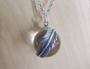 Natural Quartz Crystal Ball Feather Wrap Pendant Necklace