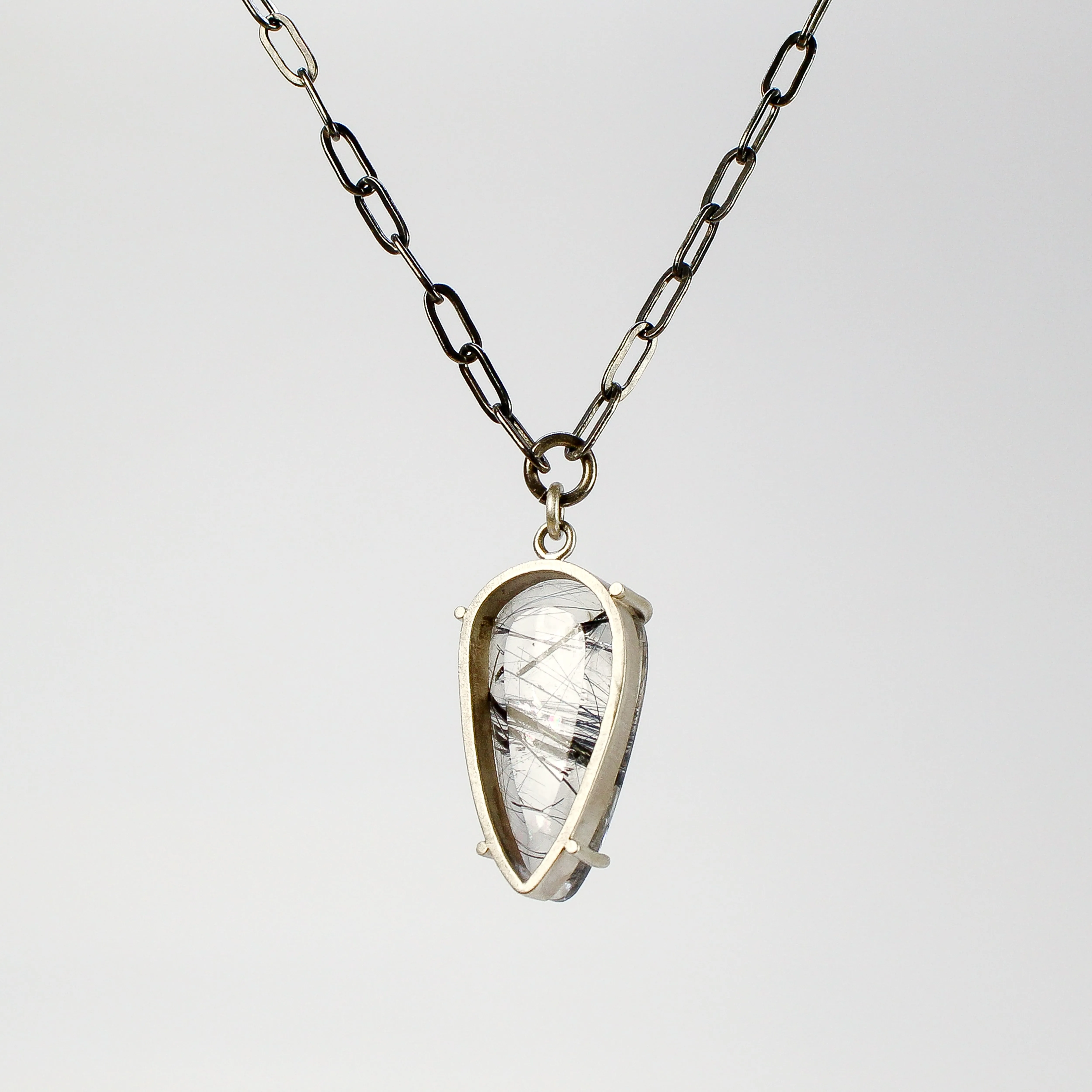 NEW! Small Teardrop Black Tourmalinated Quartz Necklace by Rina Young