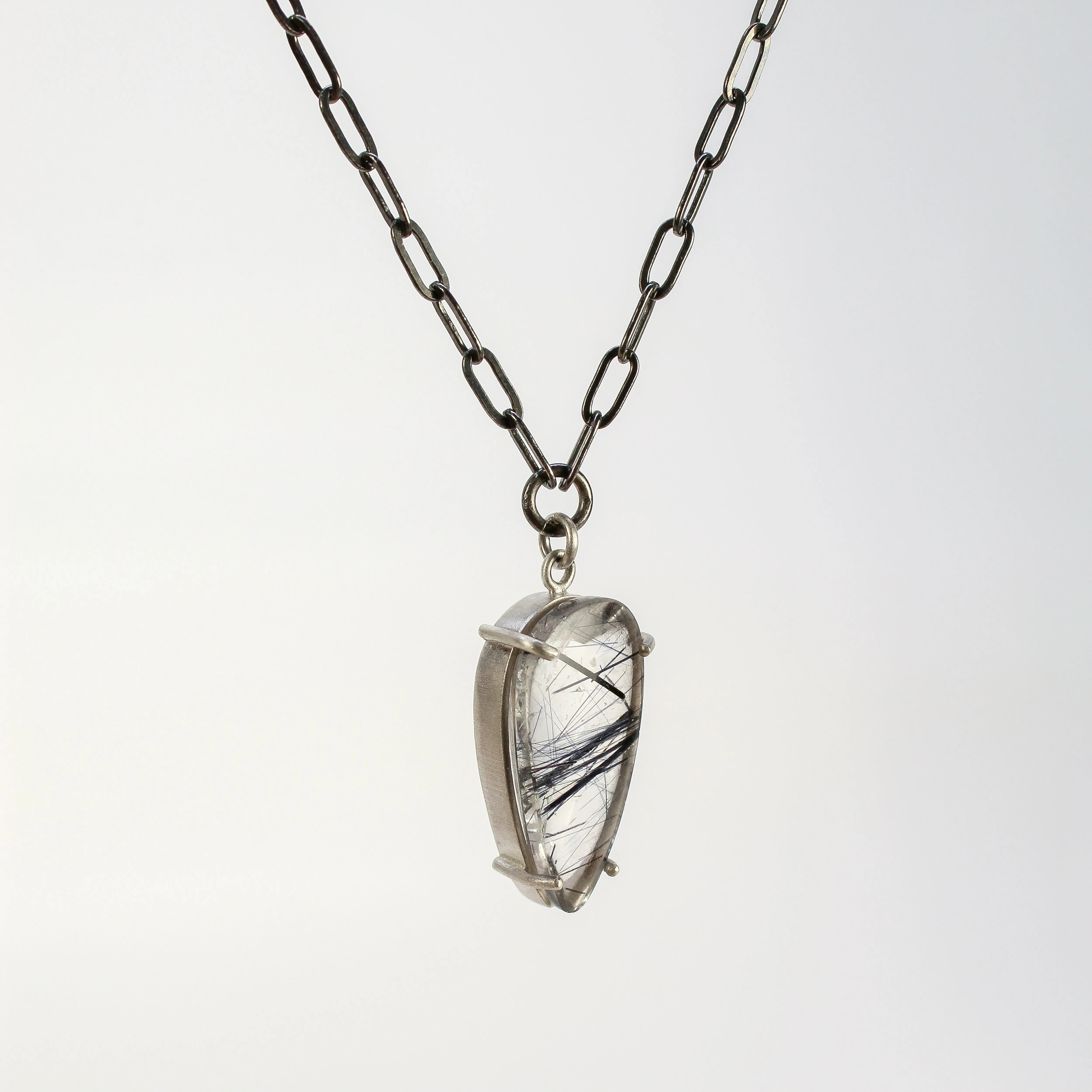 NEW! Small Teardrop Black Tourmalinated Quartz Necklace by Rina Young