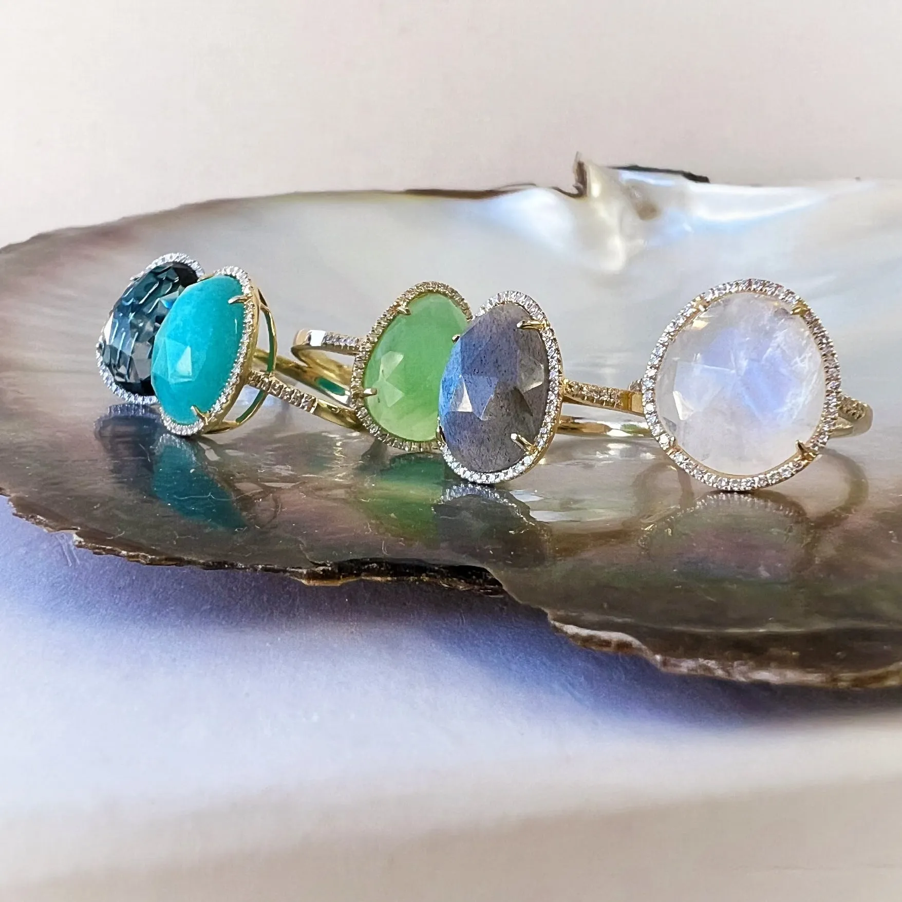 One of a Kind Organic Shaped Rainbow Moonstone Ring