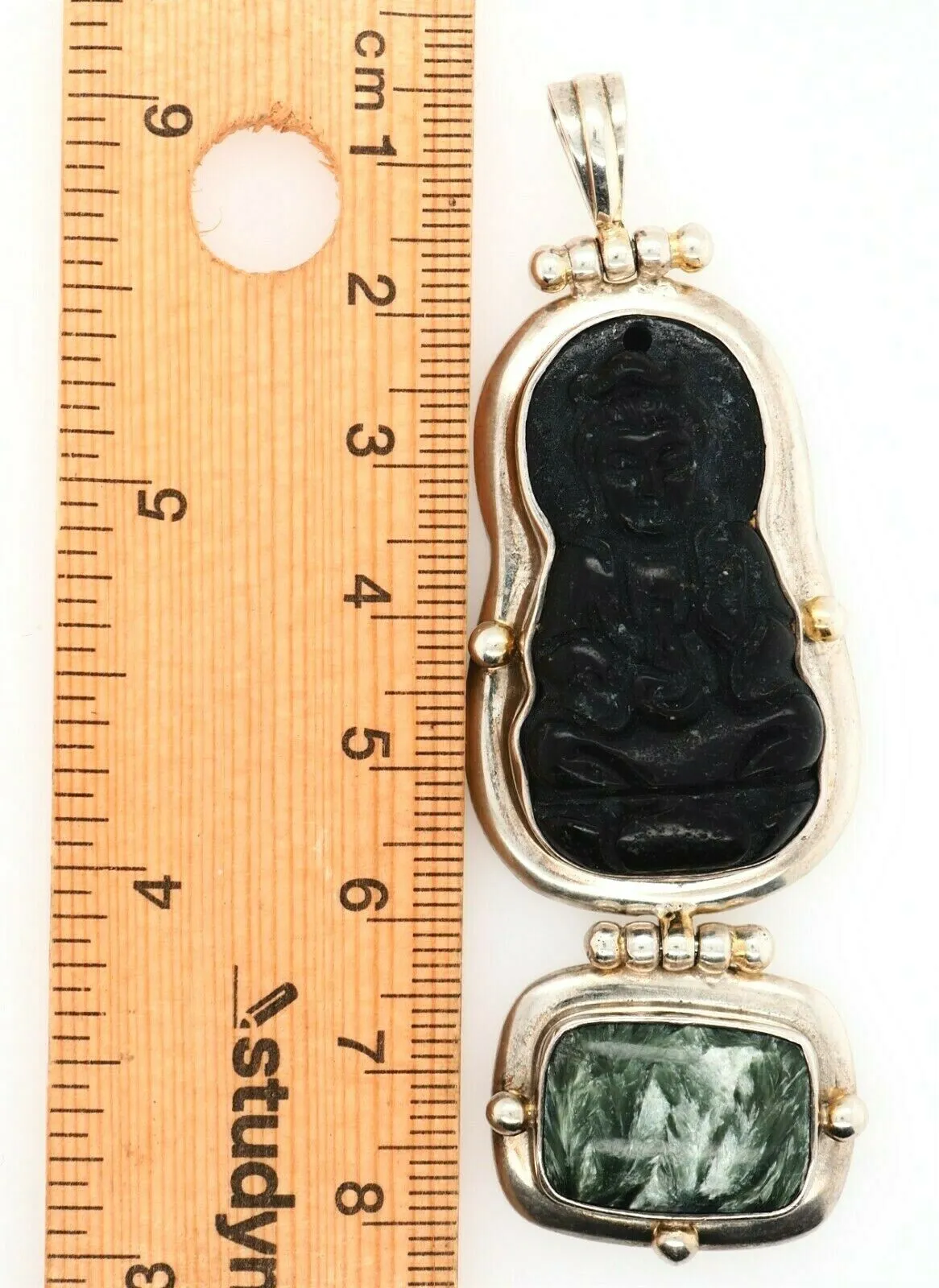 Onyx & Epidote Pendant 925 Sterling Silver Fine Jewellery Large Pendant Necklace