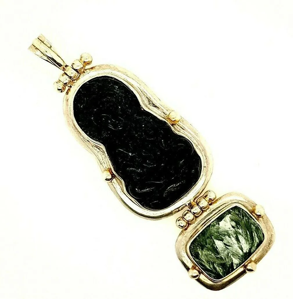 Onyx & Epidote Pendant 925 Sterling Silver Fine Jewellery Large Pendant Necklace