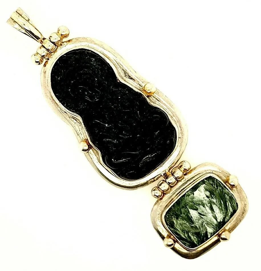 Onyx & Epidote Pendant 925 Sterling Silver Fine Jewellery Large Pendant Necklace