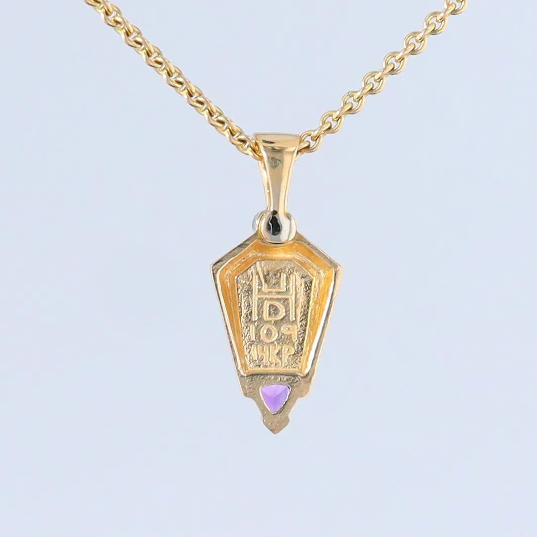 Opal Pendant Geometric Inlaid Trillion Cut Amethyst and .02ct Diamond