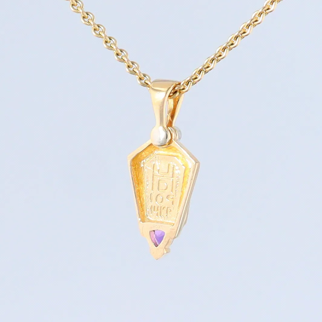 Opal Pendant Geometric Inlaid Trillion Cut Amethyst and .02ct Diamond