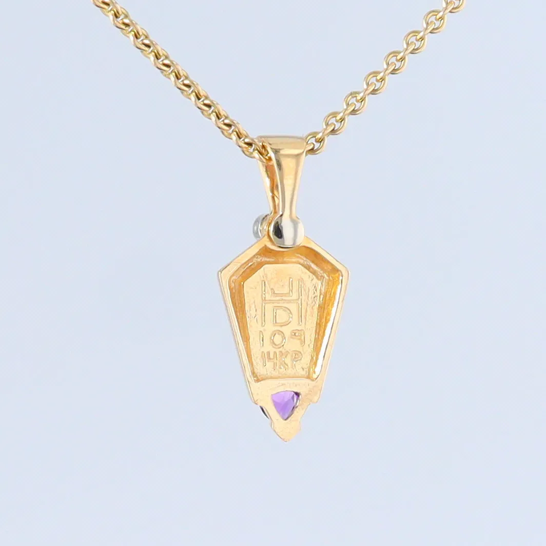 Opal Pendant Geometric Inlaid Trillion Cut Amethyst and .02ct Diamond