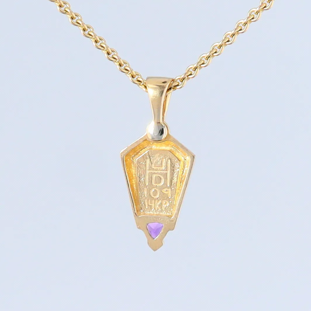 Opal Pendant Geometric Inlaid Trillion Cut Amethyst and .02ct Diamond