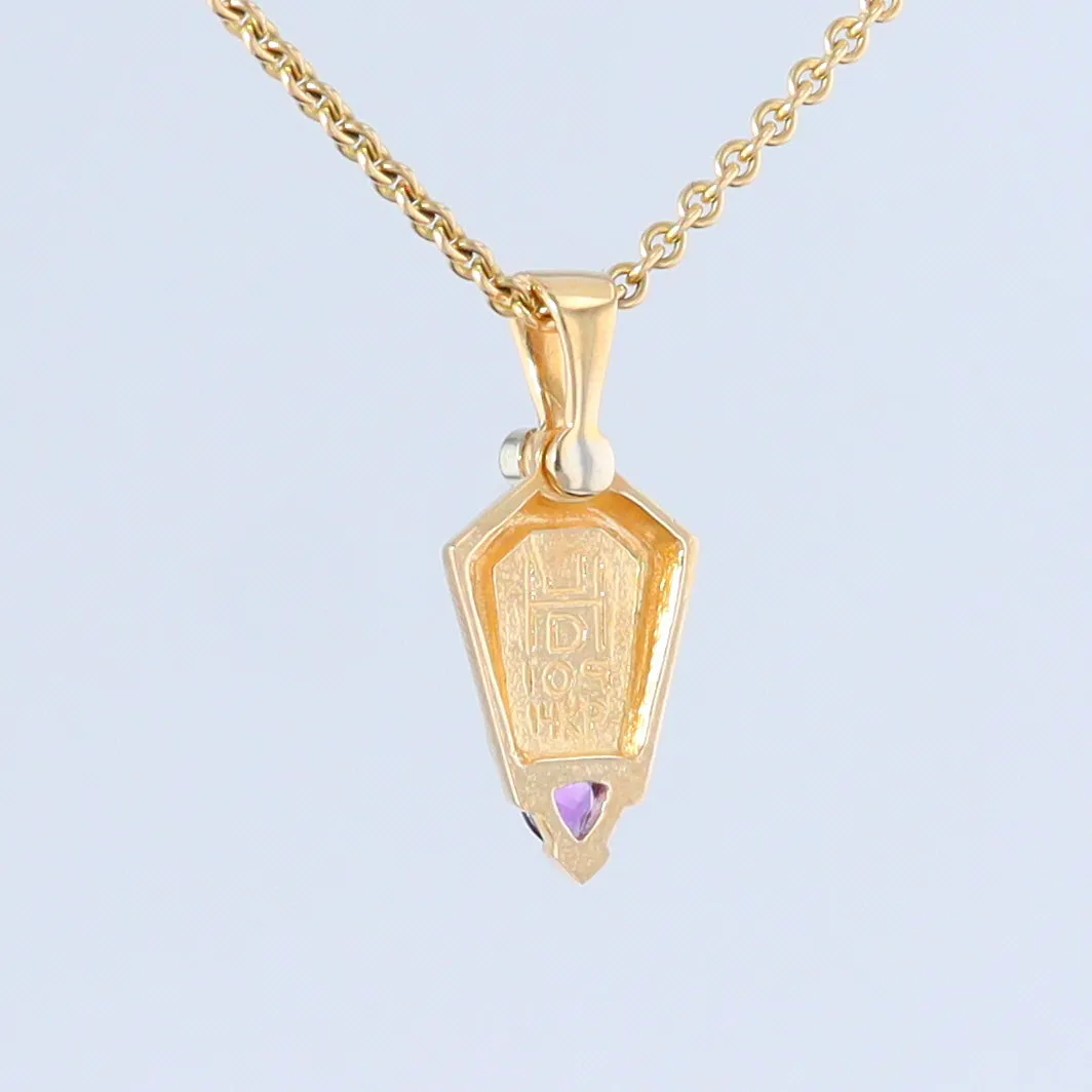 Opal Pendant Geometric Inlaid Trillion Cut Amethyst and .02ct Diamond