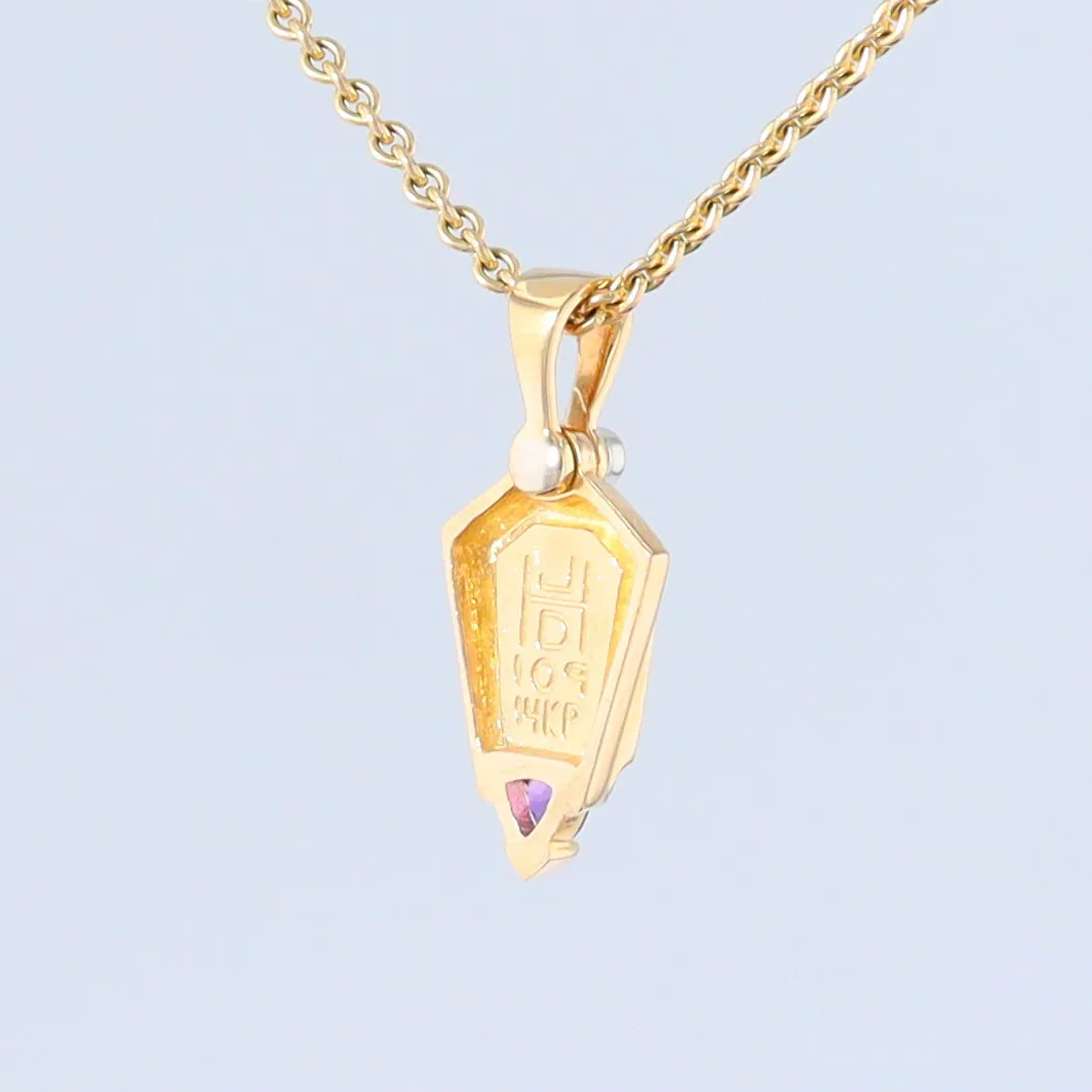 Opal Pendant Geometric Inlaid Trillion Cut Amethyst and .02ct Diamond