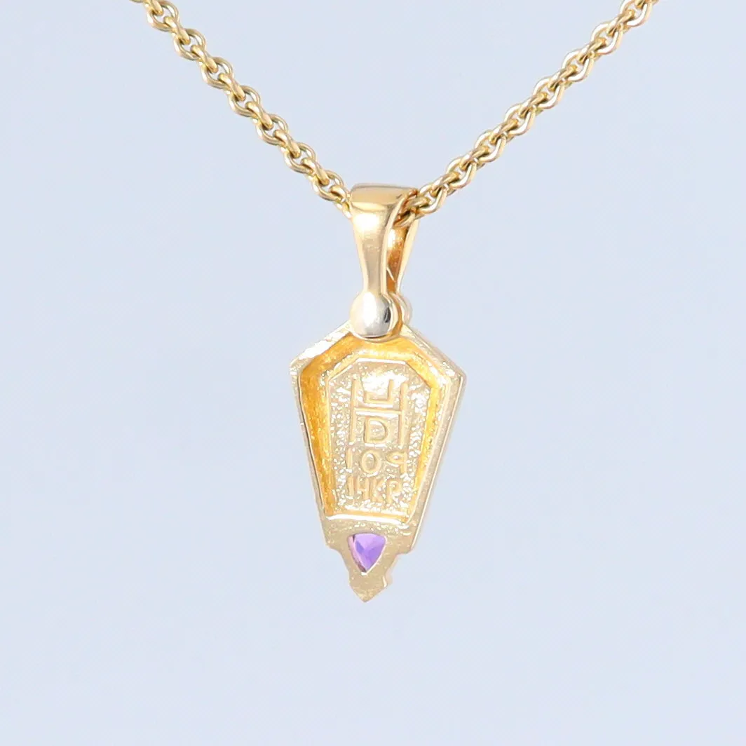 Opal Pendant Geometric Inlaid Trillion Cut Amethyst and .02ct Diamond