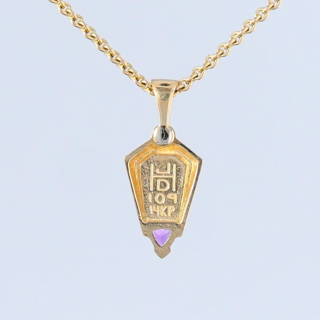 Opal Pendant Geometric Inlaid Trillion Cut Amethyst and .02ct Diamond