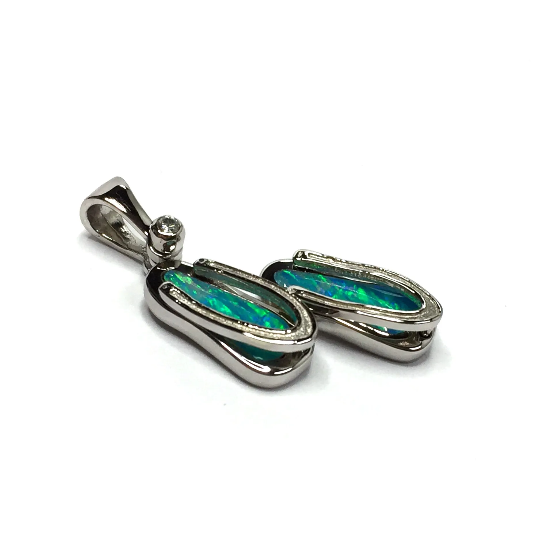 Opal Pendant Sandals Double Inlaid Design with .02ct Round Diamond