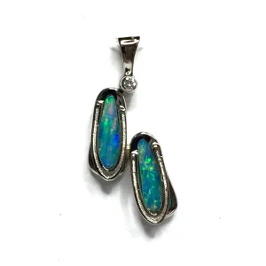 Opal Pendant Sandals Double Inlaid Design with .02ct Round Diamond