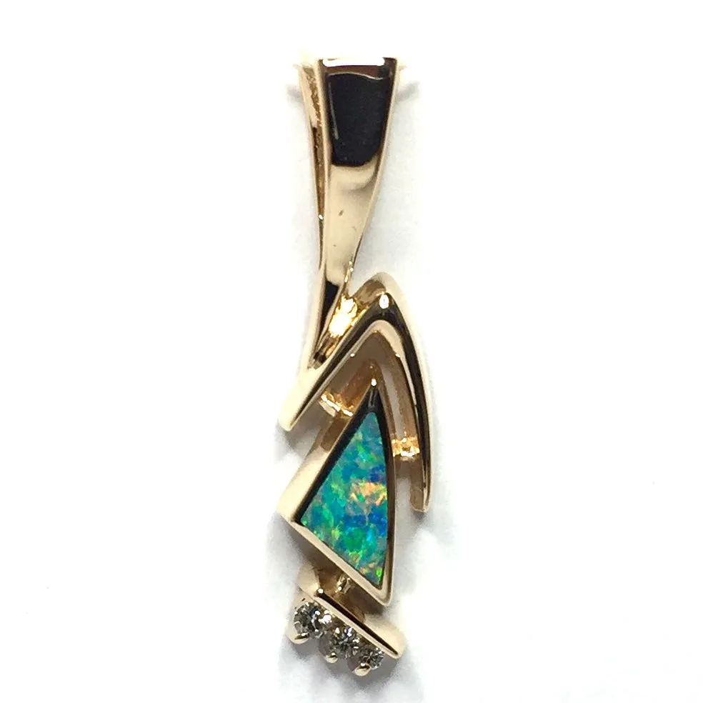 Opal Pendant Triangle Inlaid Design with .07ctw Round Diamonds