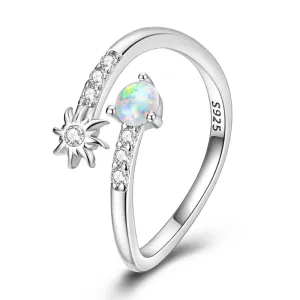 Original S925 Sterling Silver Sun Opal Open Ring Fit Wedding Announcement Birthday Charm Gift Fashion Wear Women's Boutique Ring