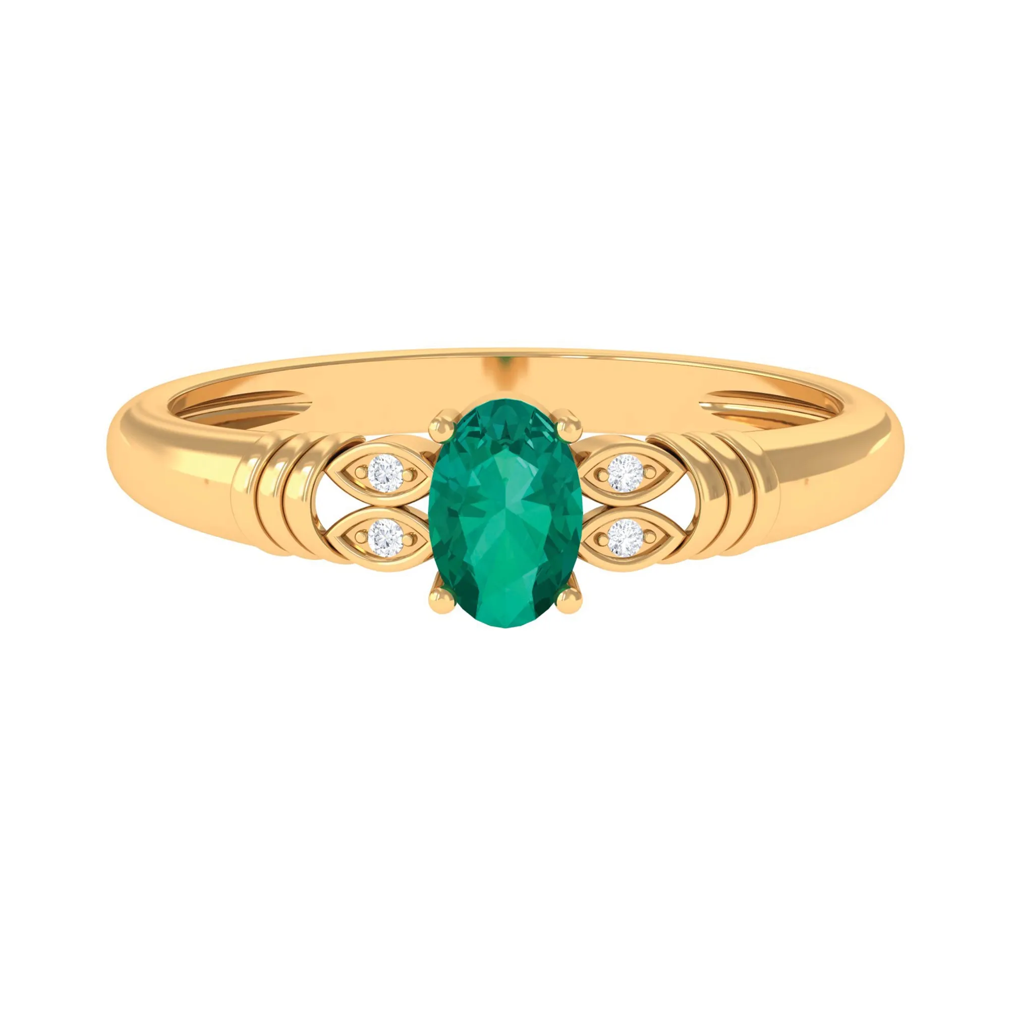 Oval Emerald Solitaire Engagement Ring with Diamond