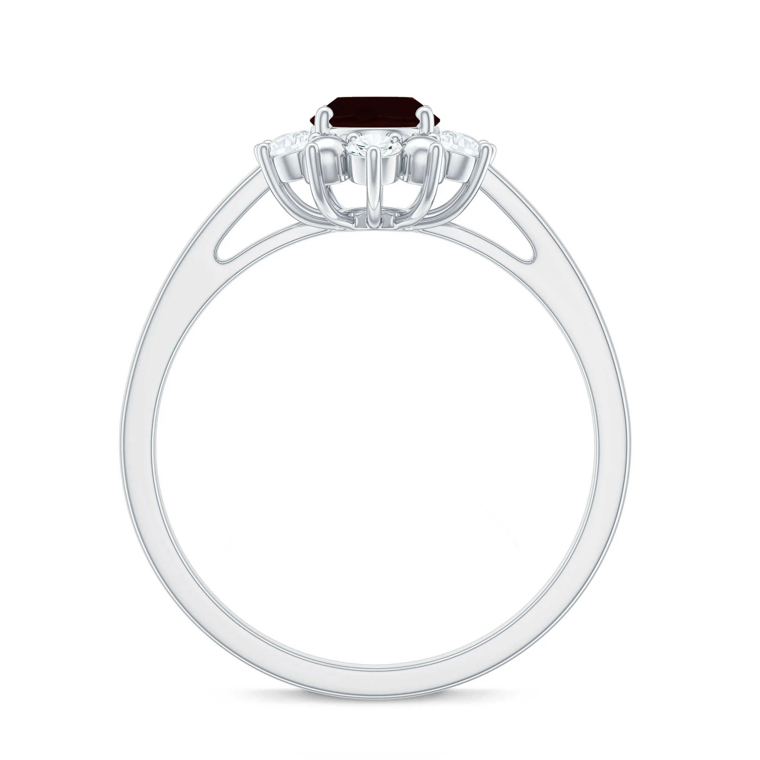 Oval Garnet Floral Halo Engagement Ring with Diamond