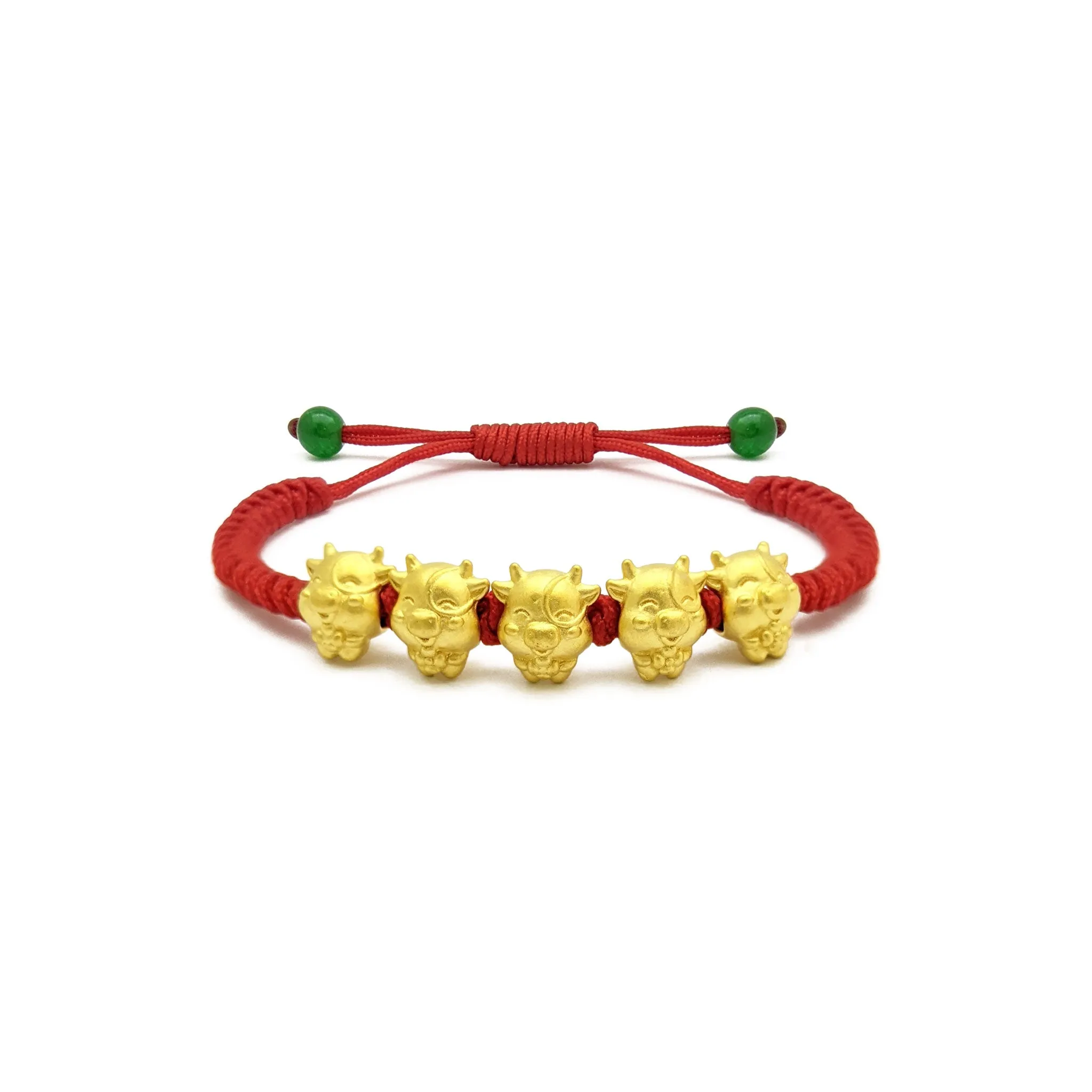 Ox Quintuplet Chinese Zodiac Red String Bracelet (24K)