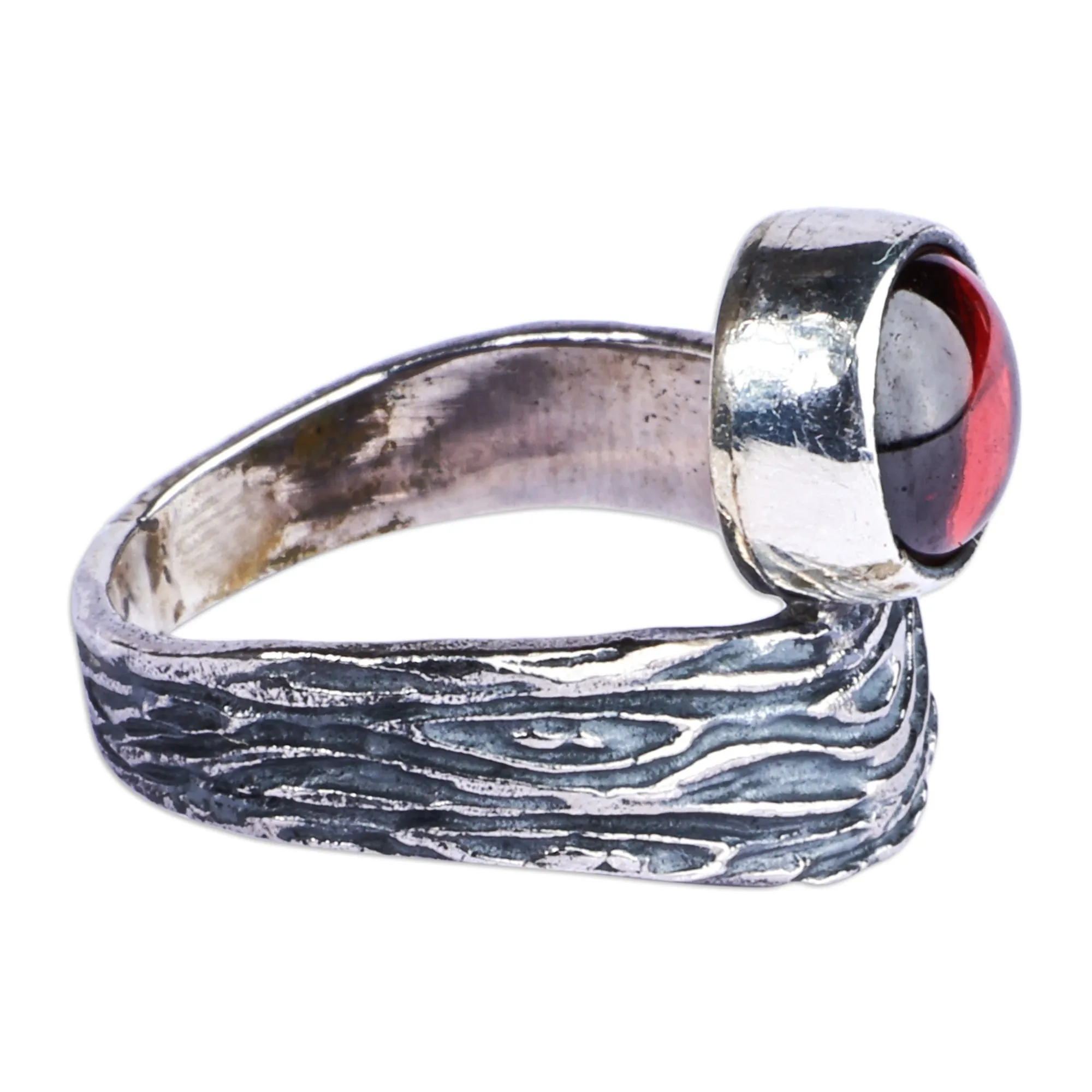 Oxidized Finish Sterling Silver and Garnet Cocktail Ring - Crimson River | NOVICA