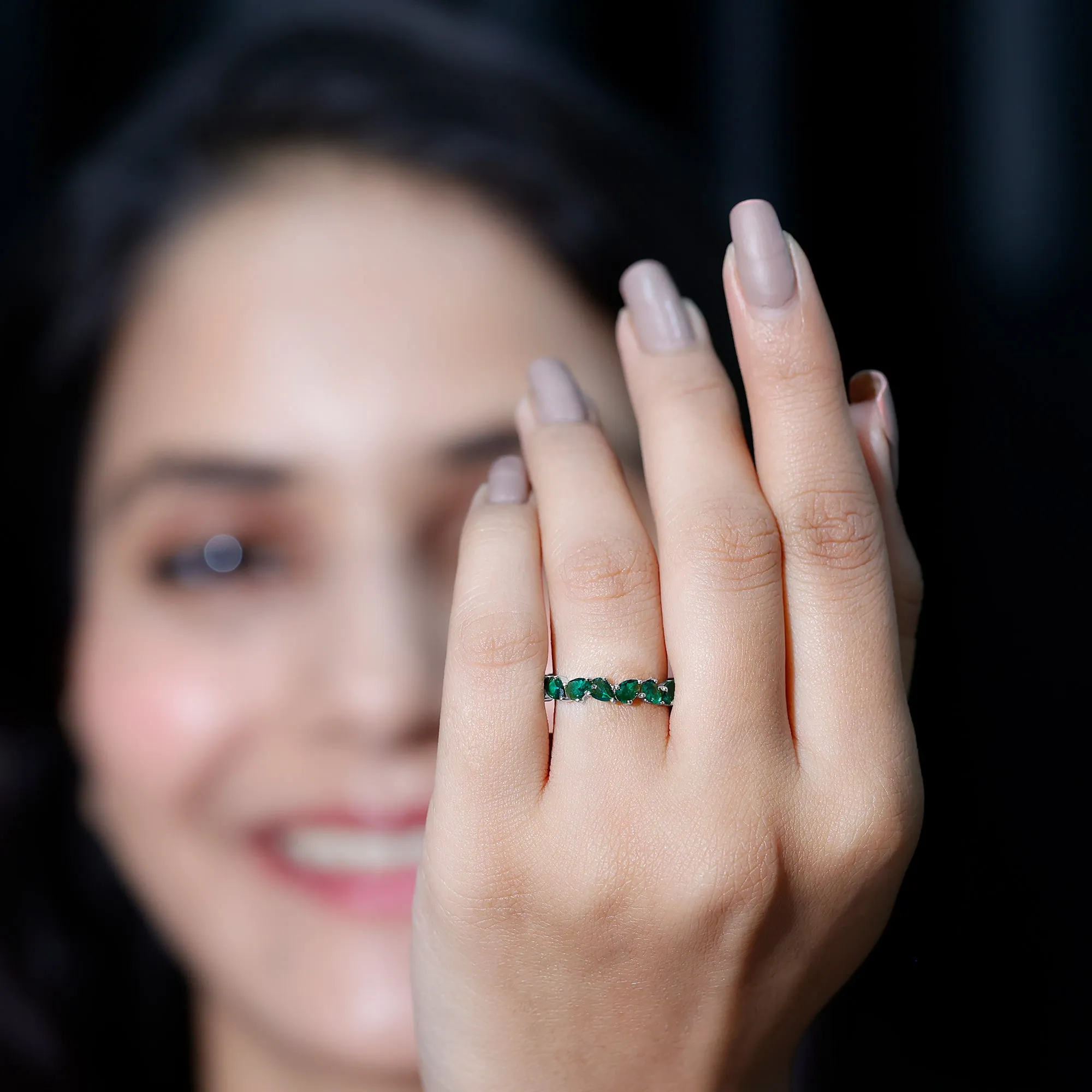 Pear Cut Lab Grown Emerald Full Eternity Band Ring