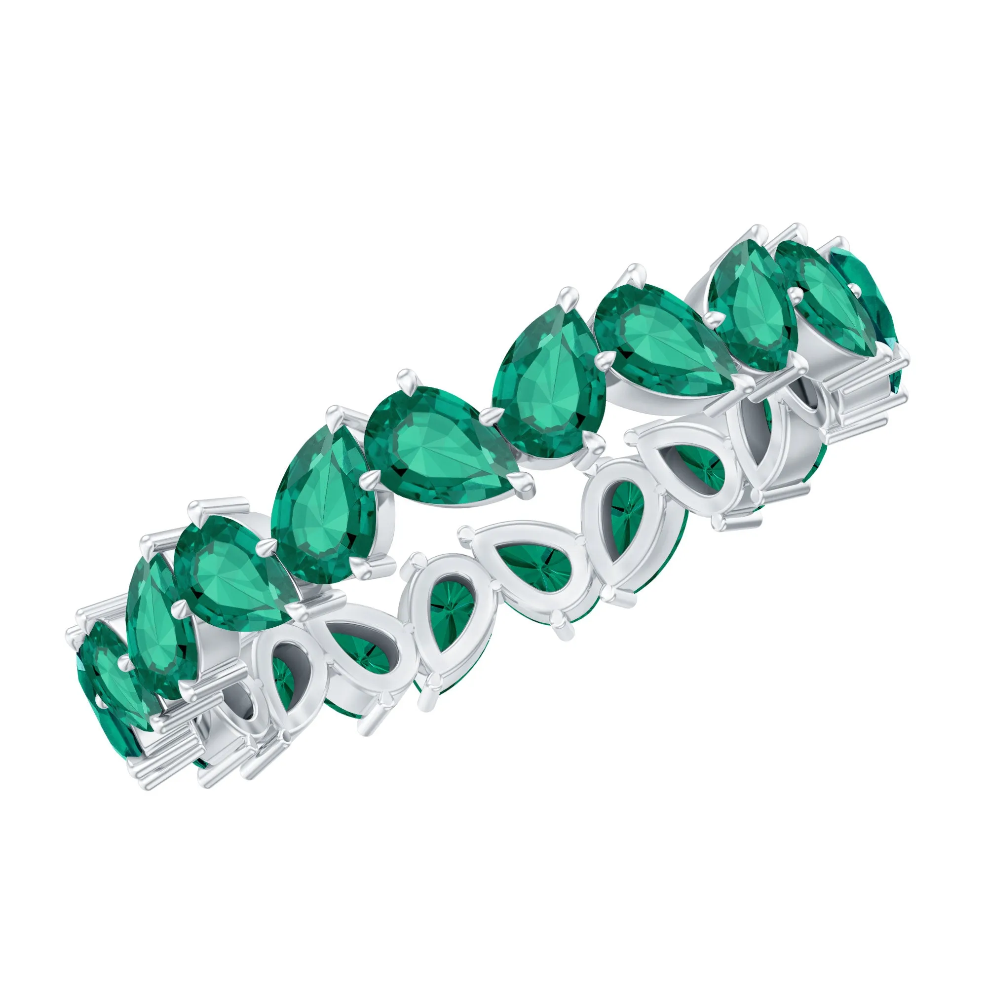 Pear Cut Lab Grown Emerald Full Eternity Band Ring