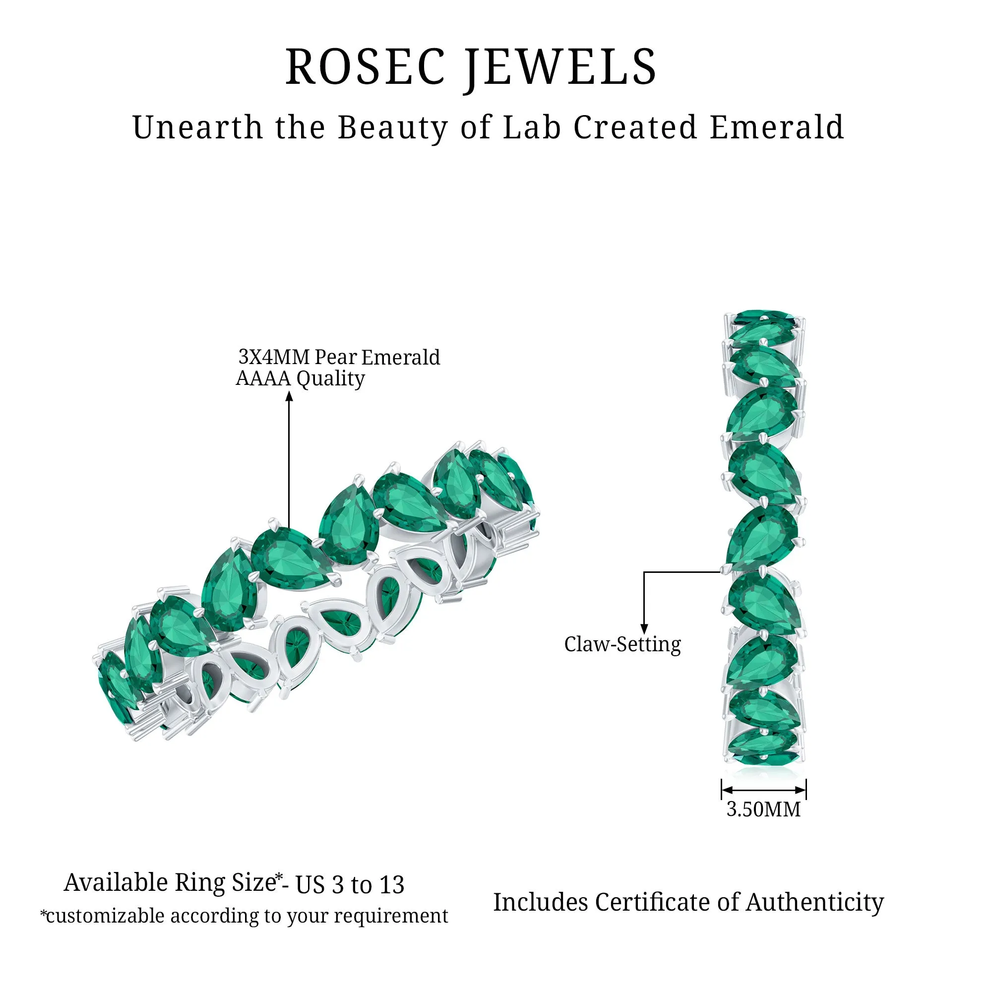 Pear Cut Lab Grown Emerald Full Eternity Band Ring