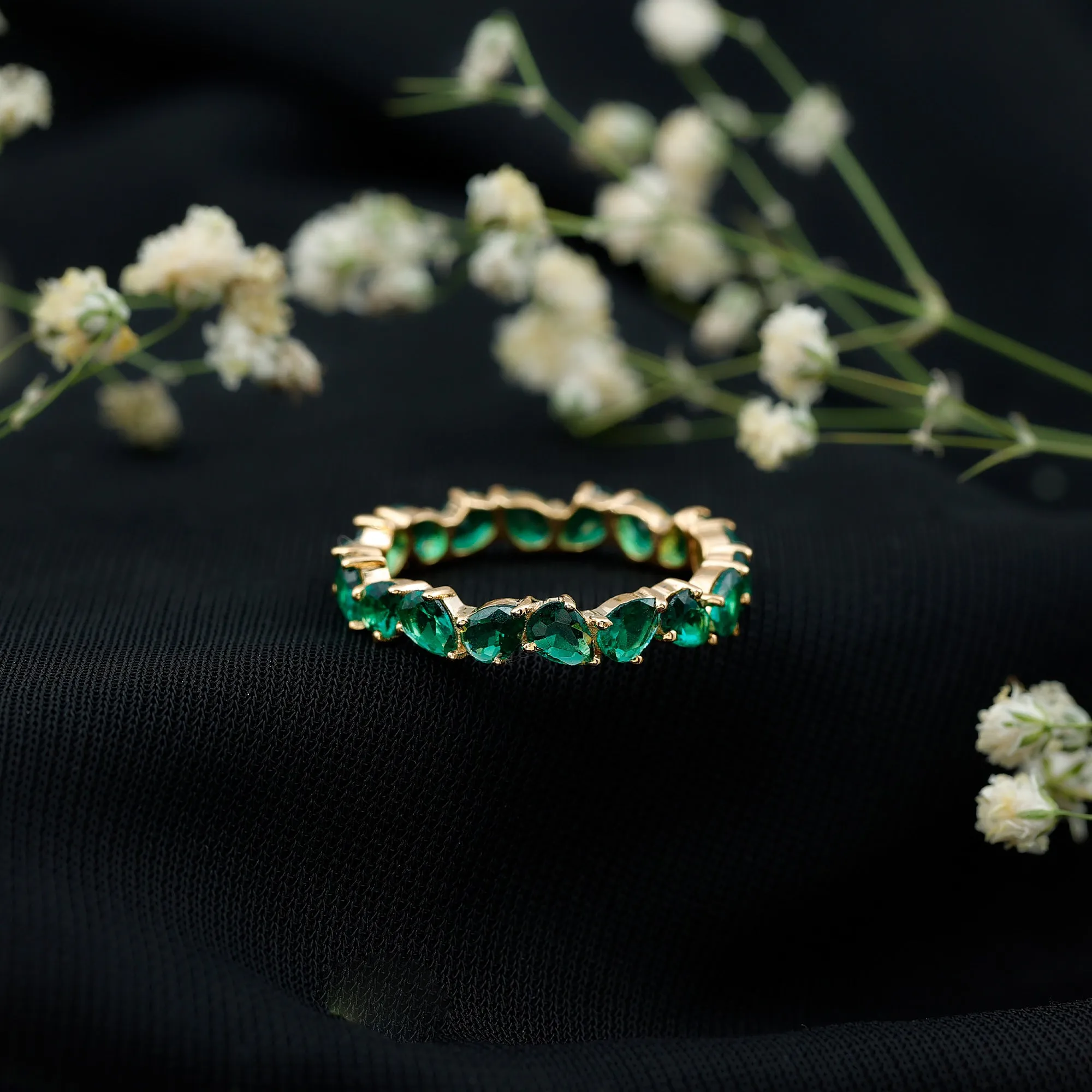 Pear Cut Lab Grown Emerald Full Eternity Band Ring