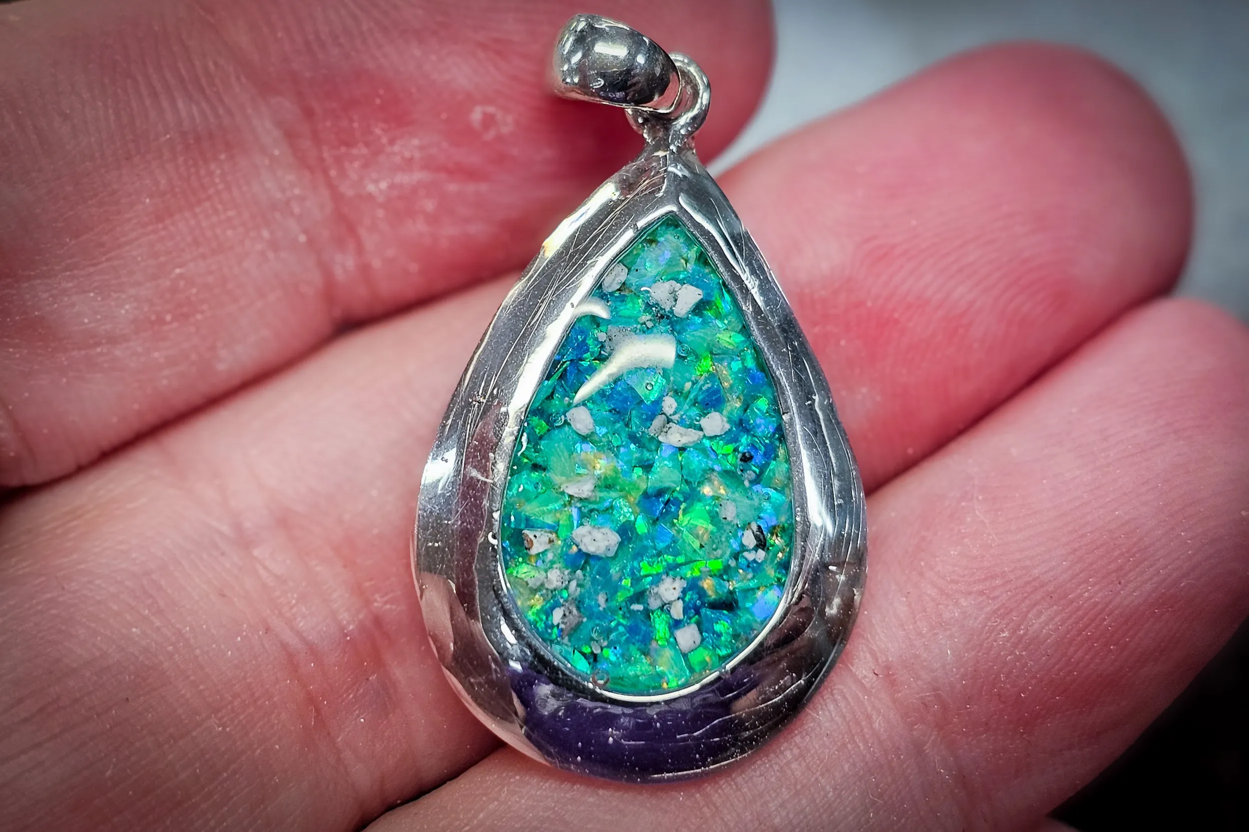 Pear Drop Opal Pendant with Ash - Engravable