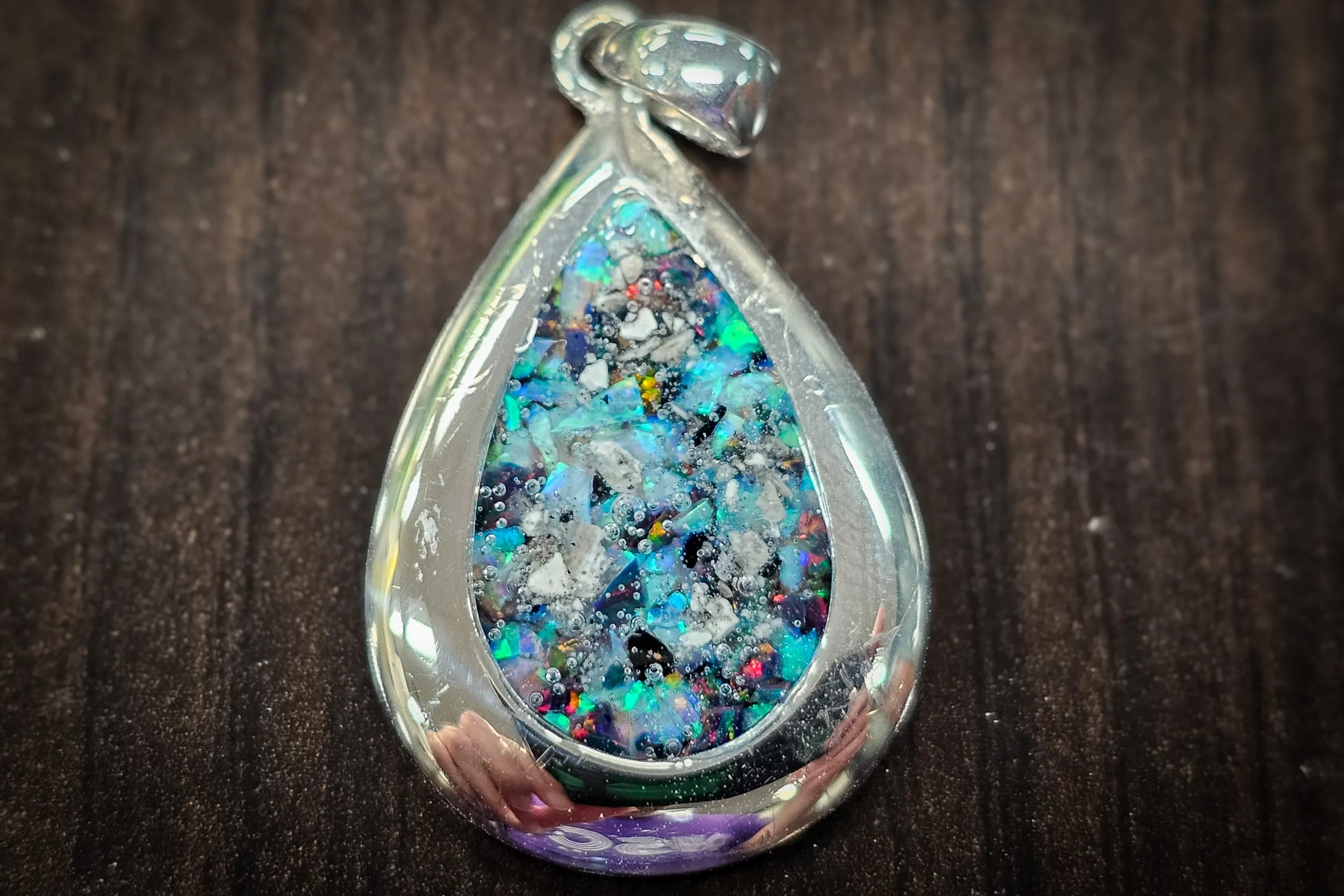 Pear Drop Opal Pendant with Ash - Engravable