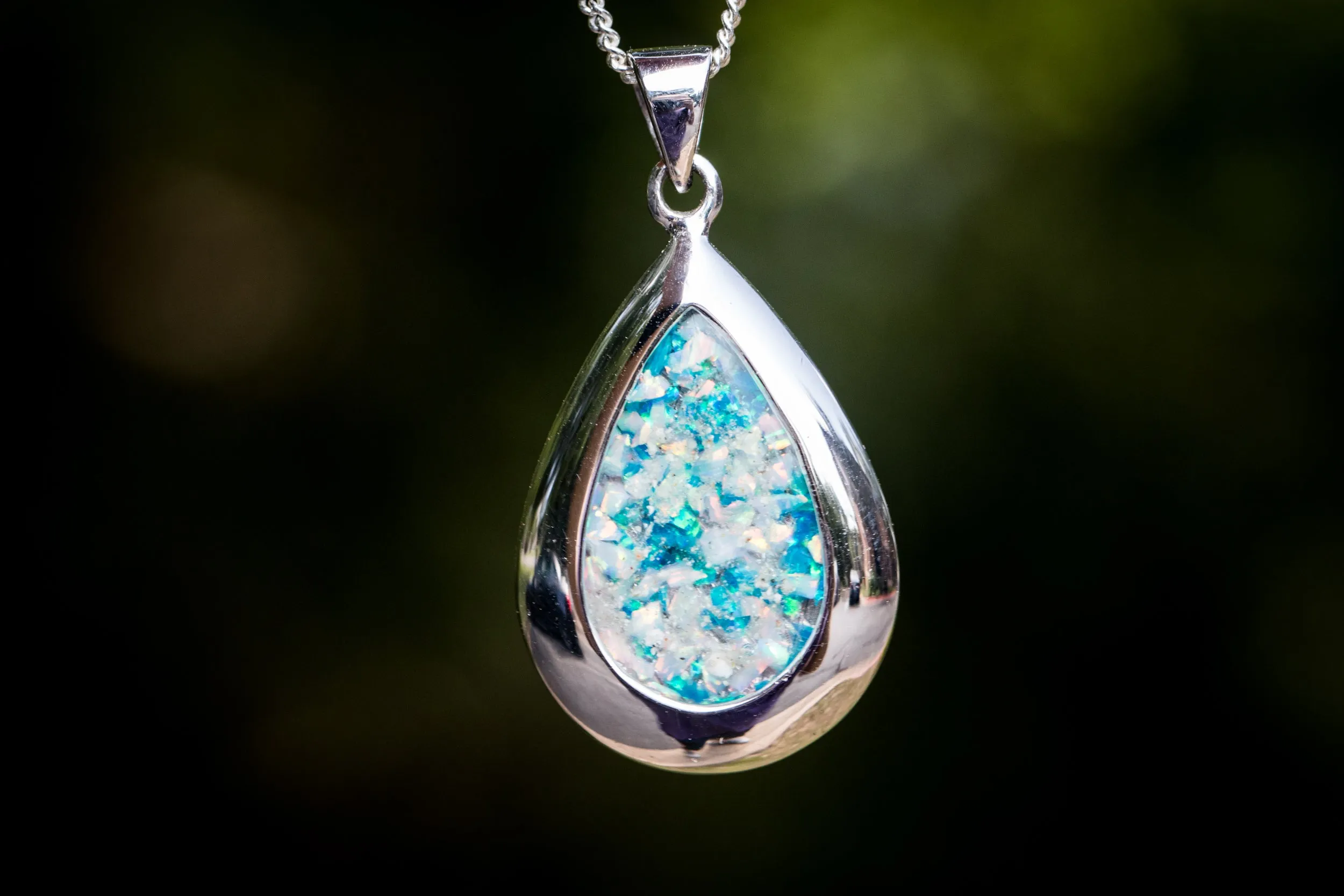 Pear Drop Opal Pendant with Ash - Engravable