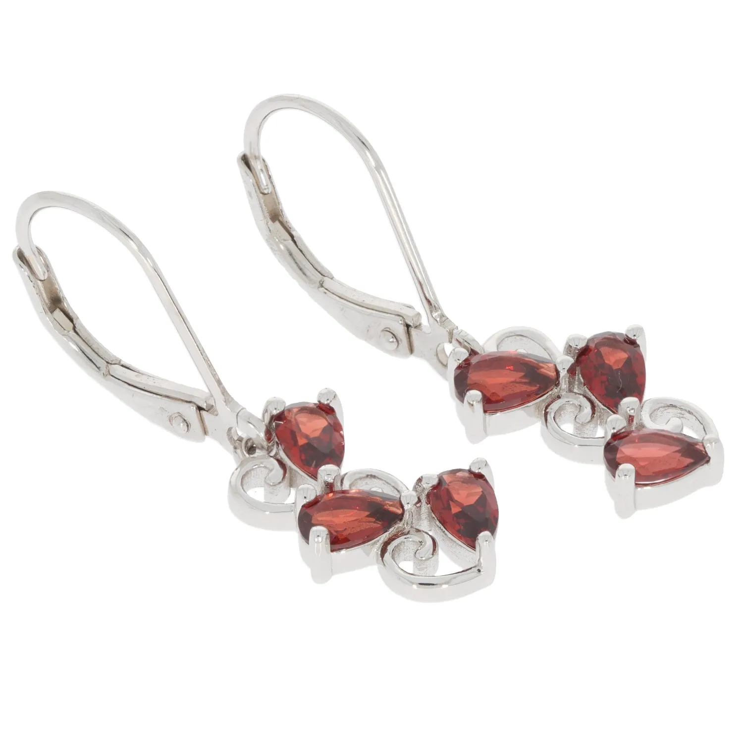 Pear Red Garnet Sterling Silver Earrings with Accent