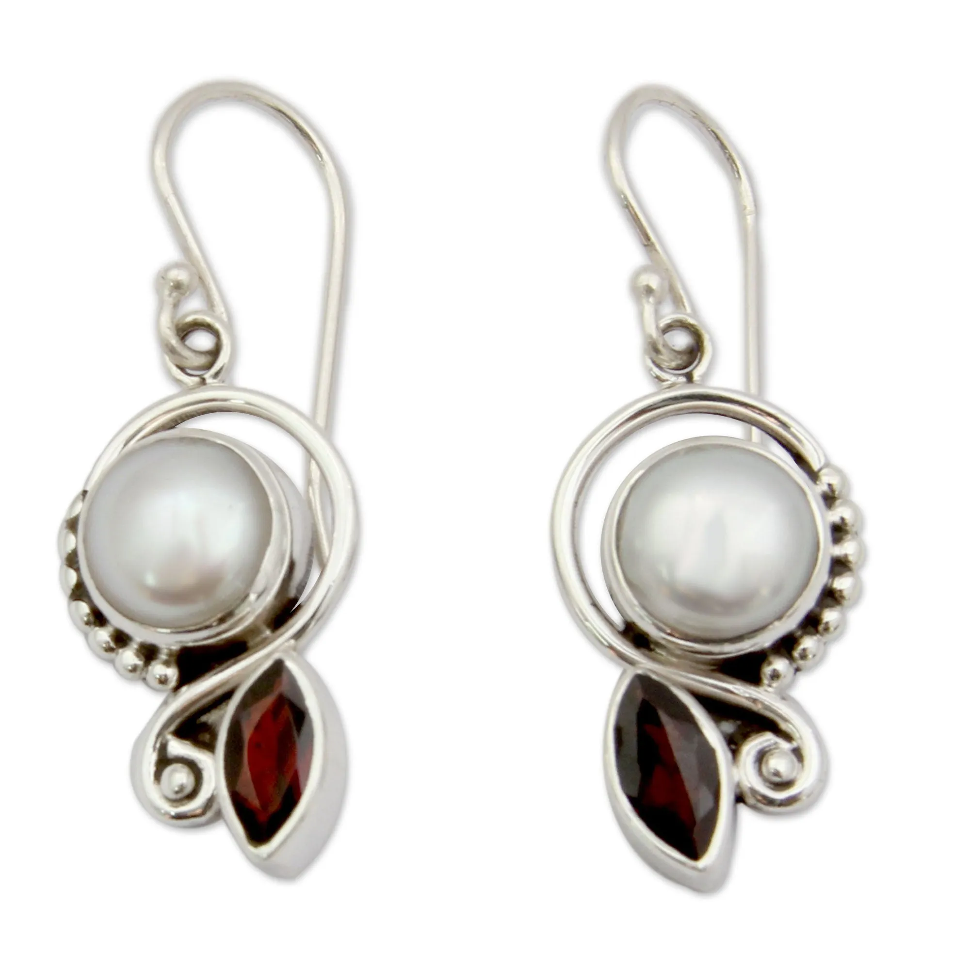 Pearl Garnet Earrings in Sterling Silver Jewelry - Sublime Romance | NOVICA