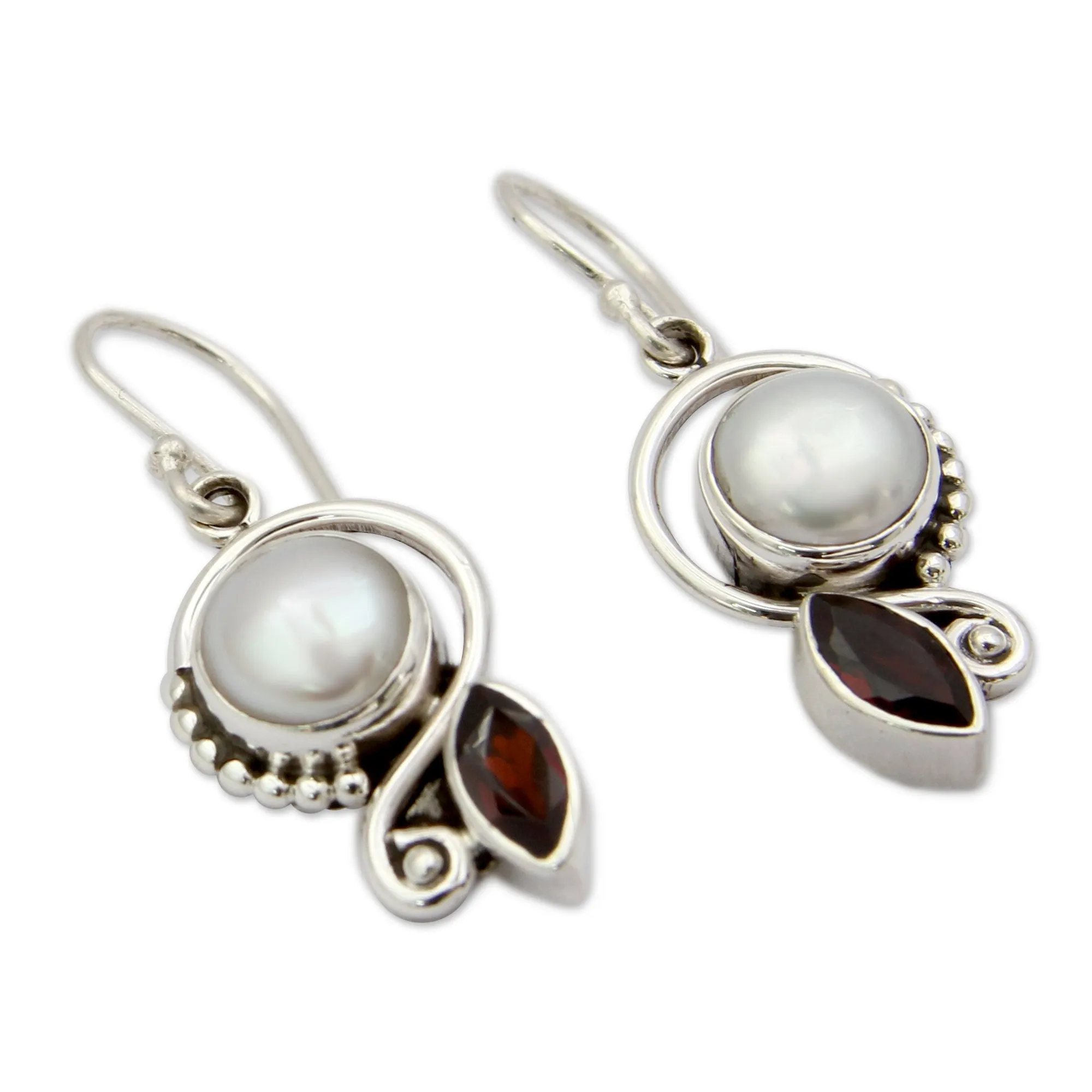 Pearl Garnet Earrings in Sterling Silver Jewelry - Sublime Romance | NOVICA