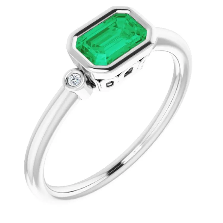 Platinum Lab-Grown Emerald & .02 CTW Natural Diamond Ring