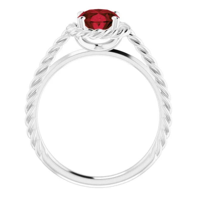 Platinum Natural Mozambique Garnet Rope Ring