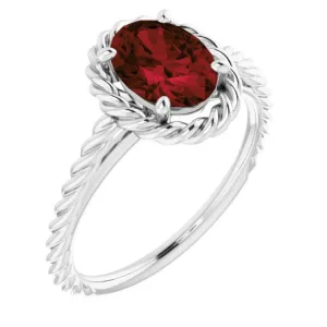 Platinum Natural Mozambique Garnet Rope Ring