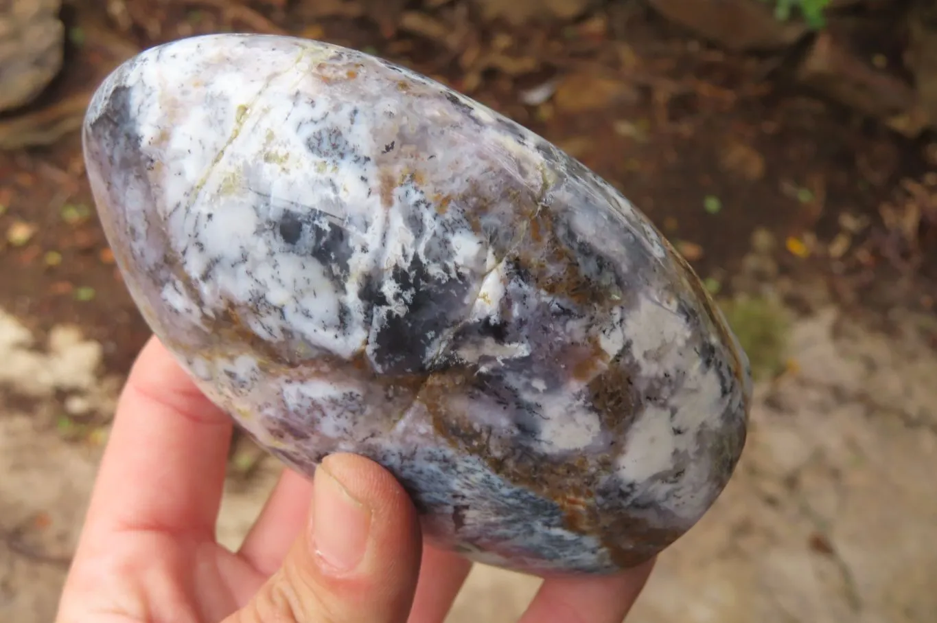 Polished Dendritic Opal Standing Free Forms x 3 From Moralambo, Madagascar