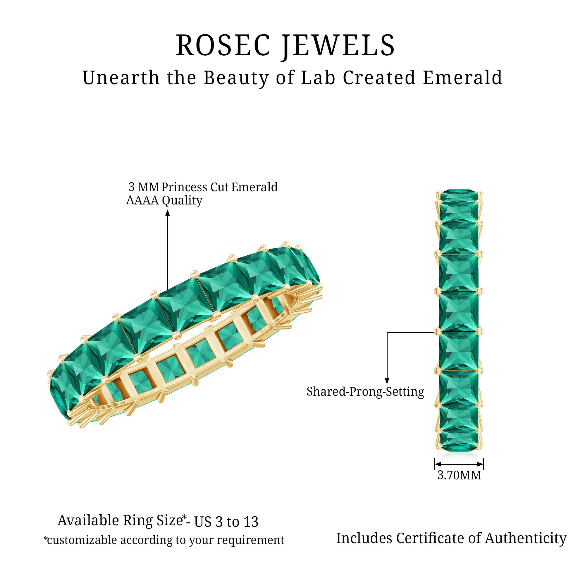 Princess Cut Lab Grown Emerald Full Eternity Ring