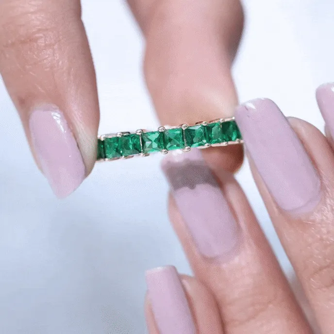 Princess Cut Lab Grown Emerald Full Eternity Ring