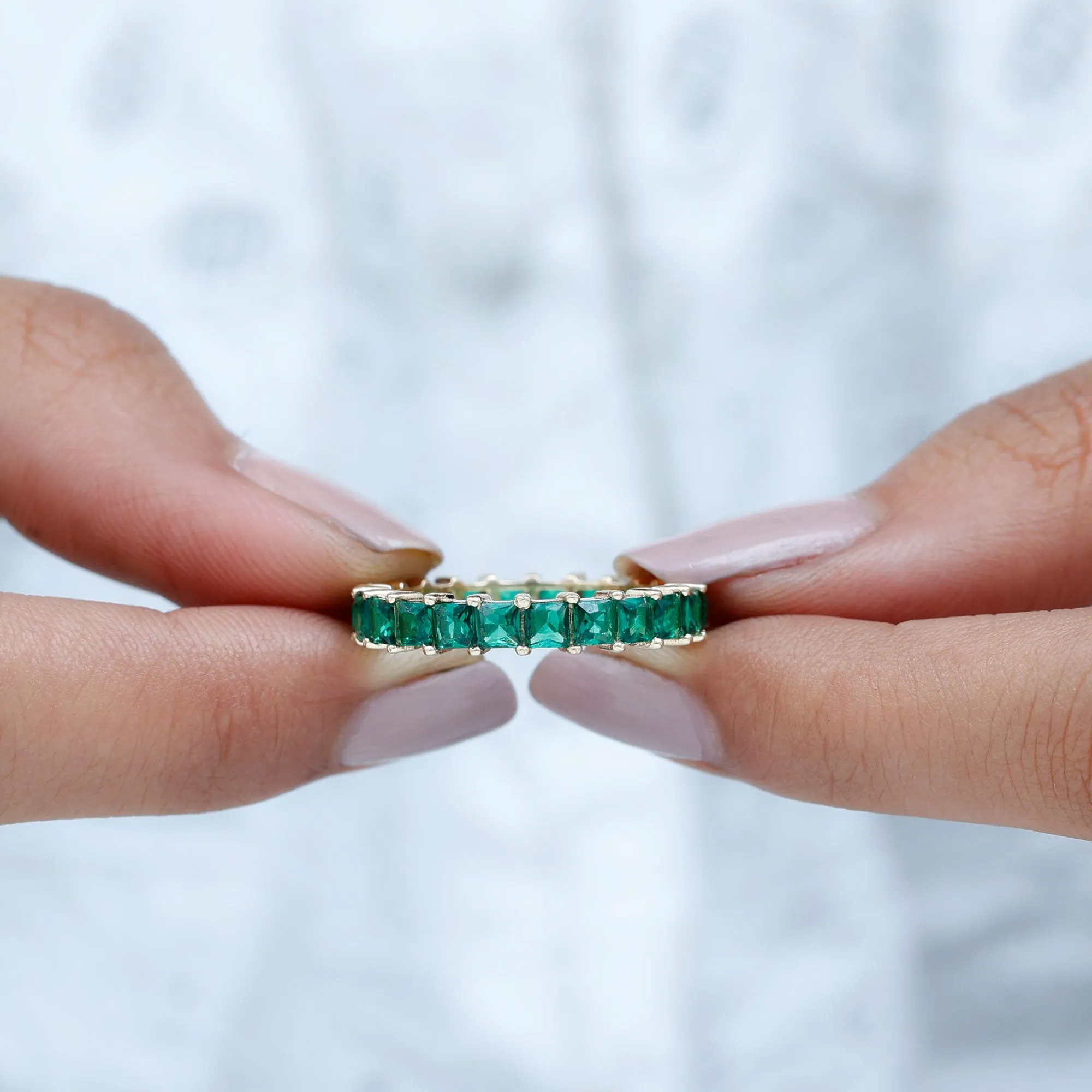 Princess Cut Lab Grown Emerald Full Eternity Ring