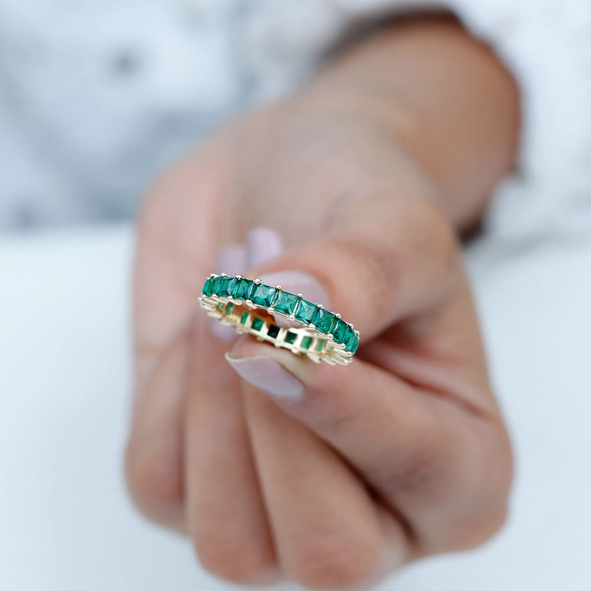 Princess Cut Lab Grown Emerald Full Eternity Ring