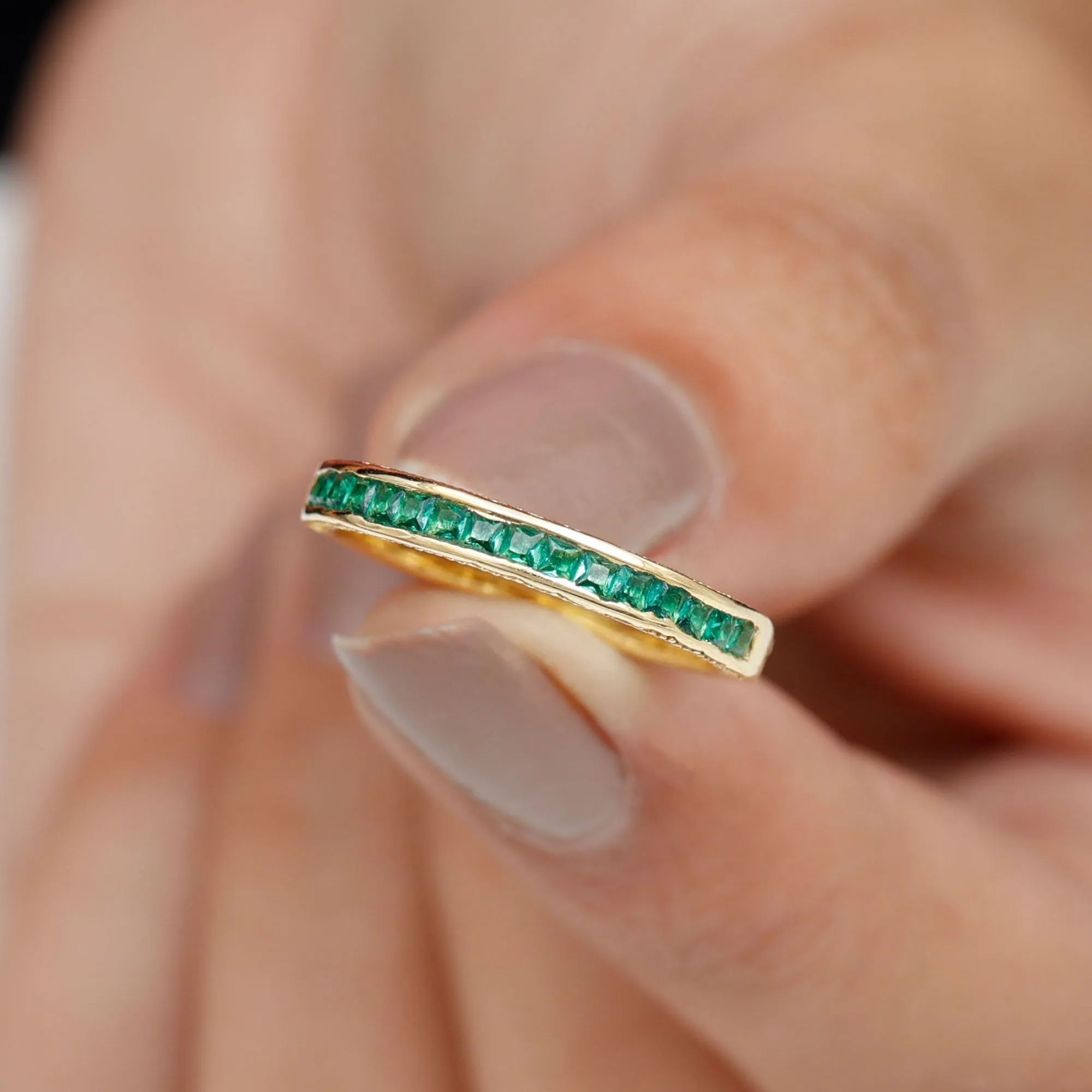 Princess Cut Lab Grown Emerald Half Eternity Ring