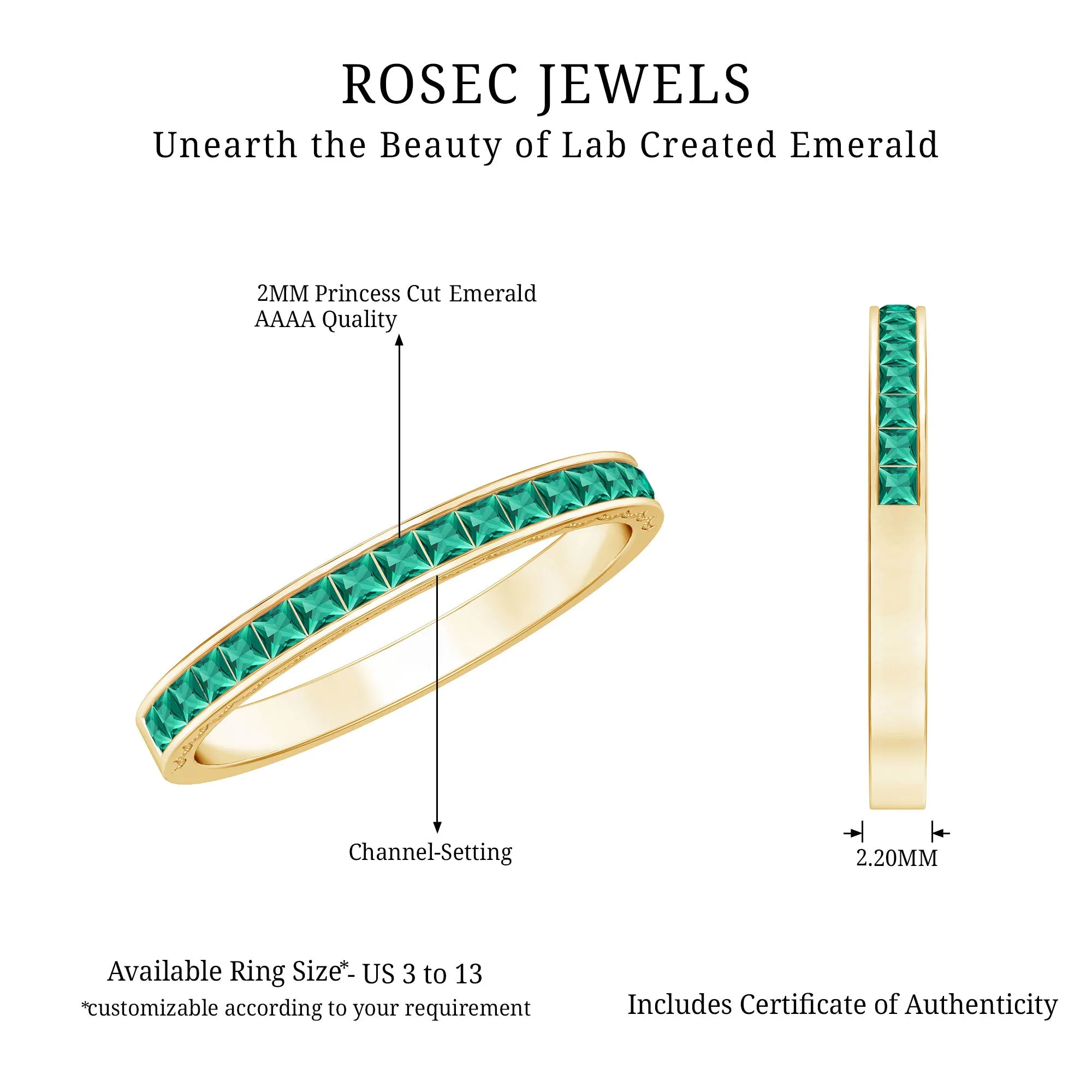 Princess Cut Lab Grown Emerald Half Eternity Ring