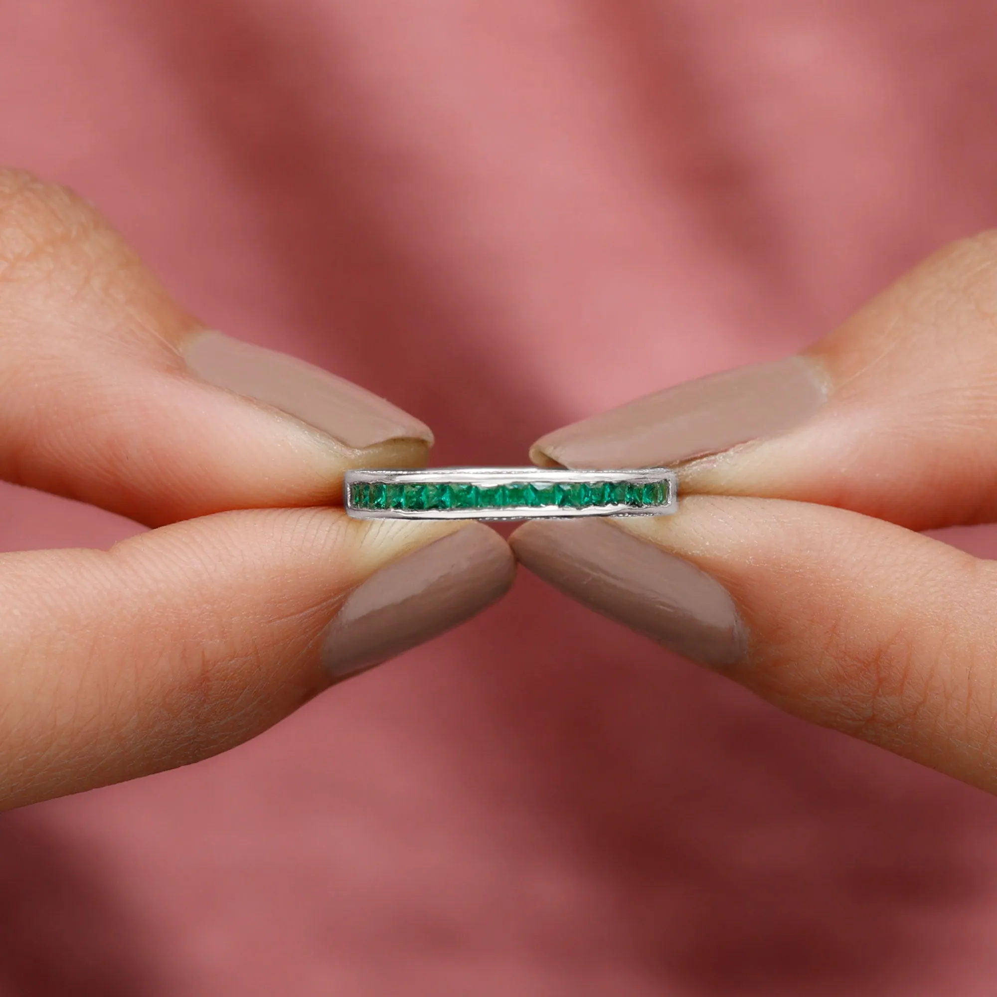 Princess Cut Lab Grown Emerald Half Eternity Ring