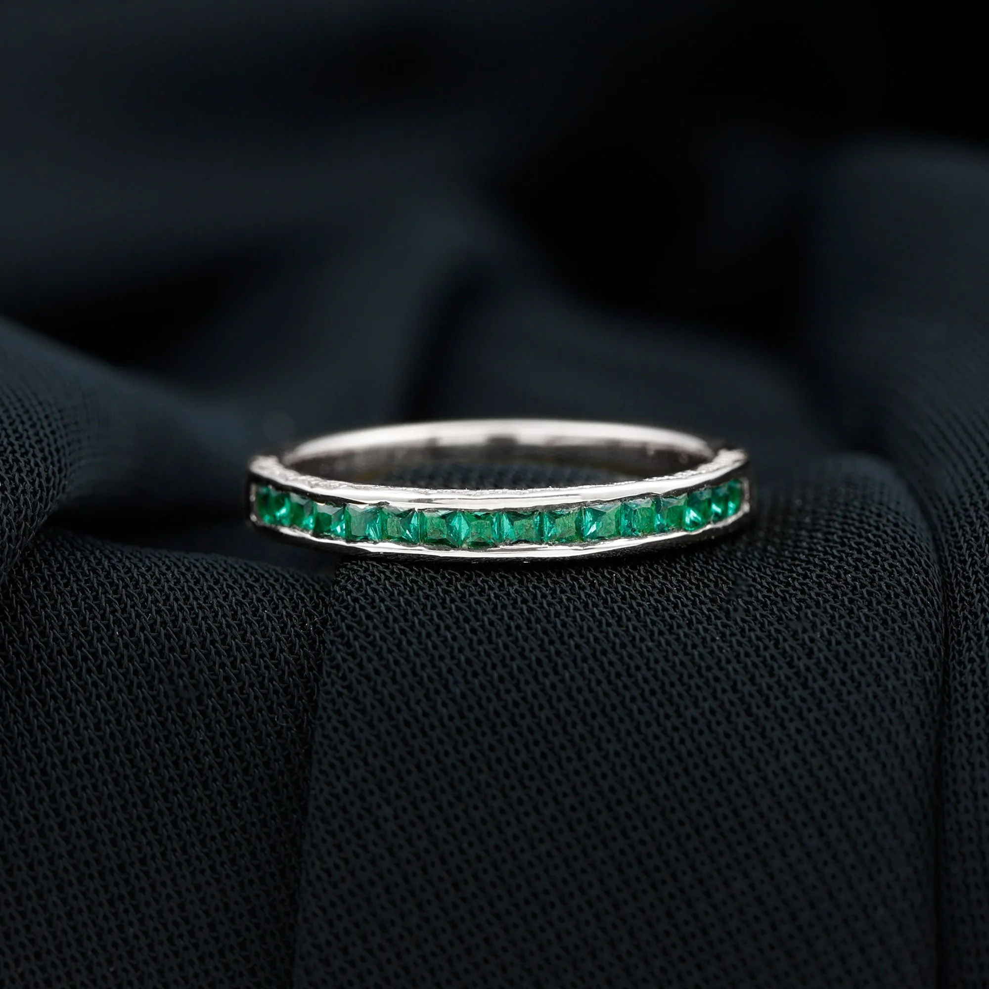 Princess Cut Lab Grown Emerald Half Eternity Ring